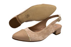 Beige suede slingback with leather toe