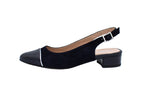 Blue suede slingback with leather toe