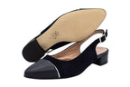 Blue suede slingback with leather toe