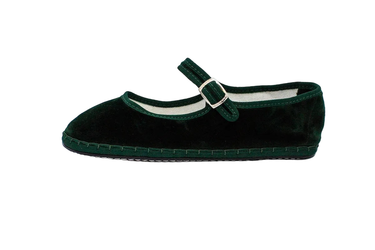 Bottle green velvet Friulane with strap