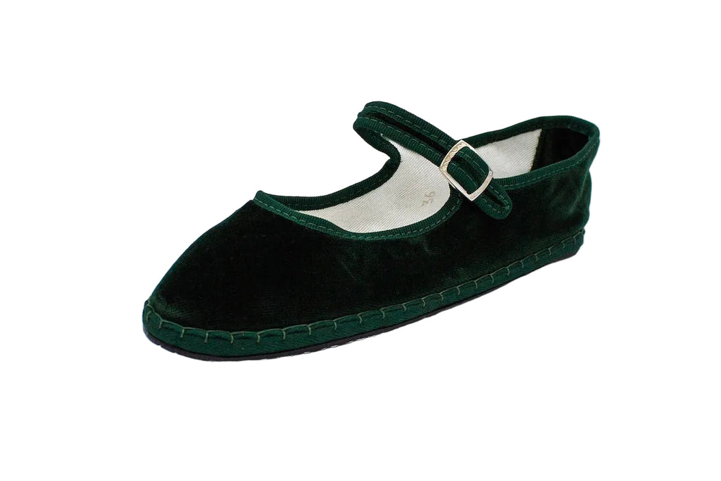Bottle green velvet Friulane with strap