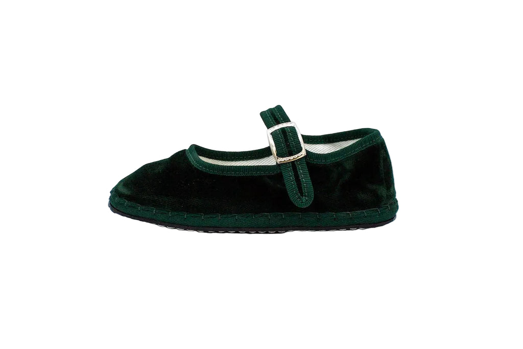 Children's bottle green velvet Friulane with strap