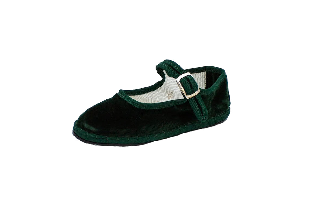Children's bottle green velvet Friulane with strap
