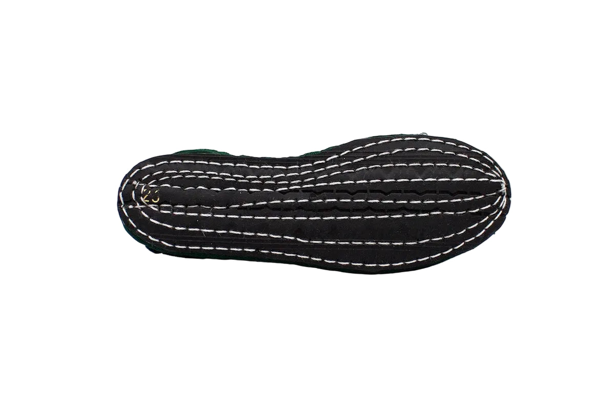Children's bottle green velvet Friulane with strap