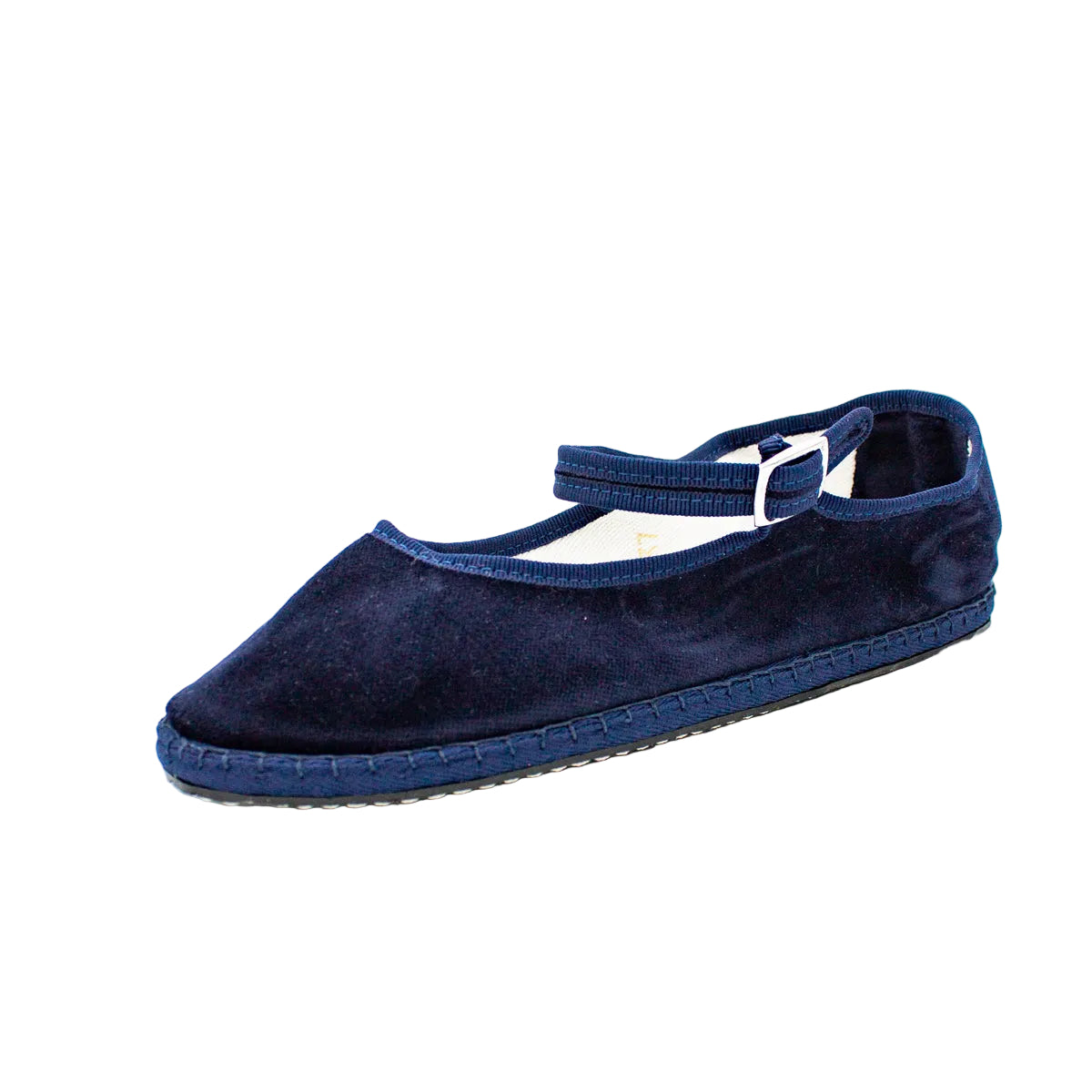 Friulane con cinturino in velluto blu