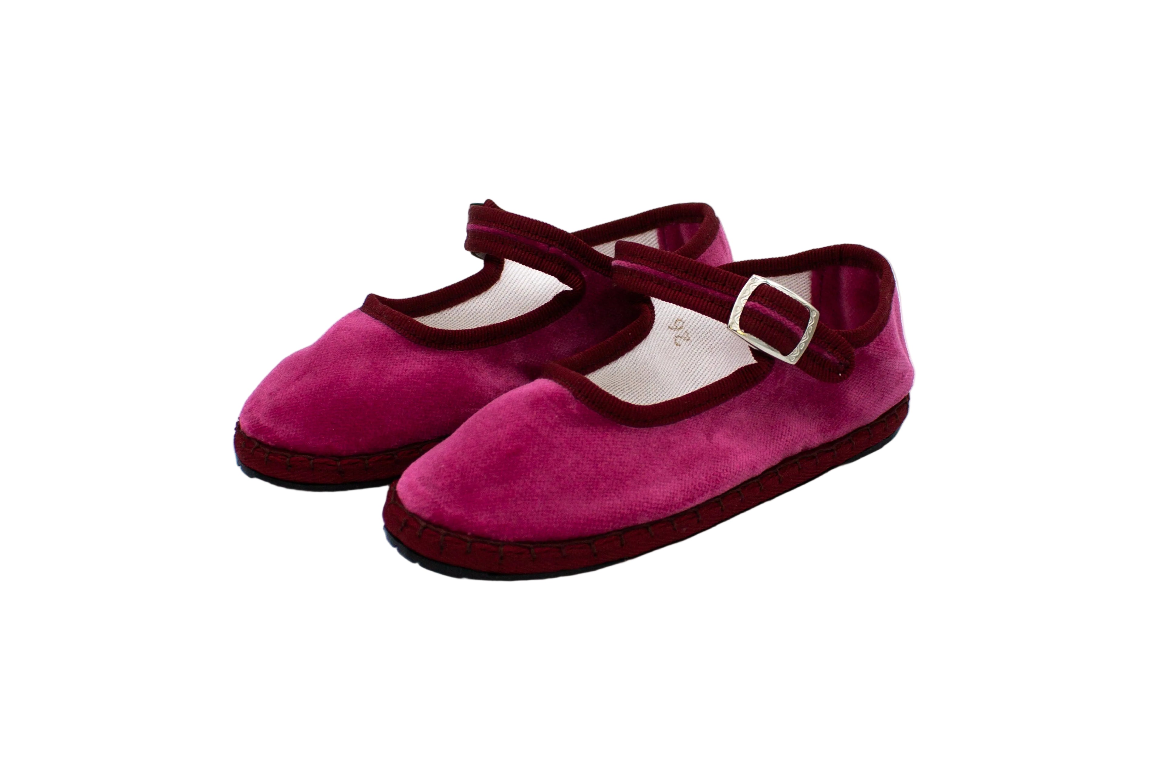 Friulane con cinturino in velluto rosa antico bambini