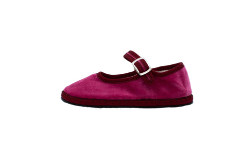 Friulane con cinturino in velluto rosa antico bambini