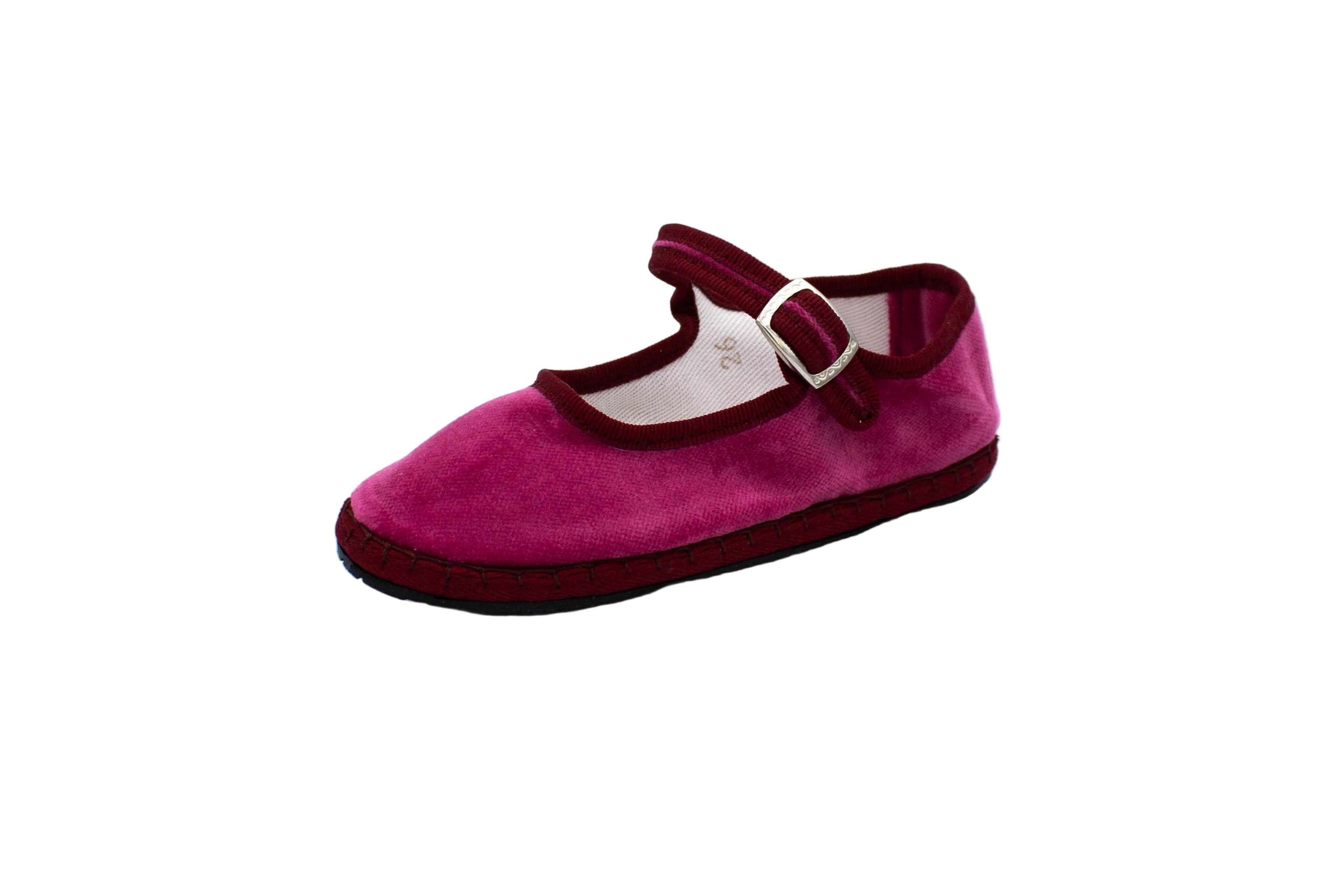 Friulane con cinturino in velluto rosa antico bambini