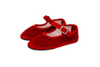 Children's red velvet Friulane with strap