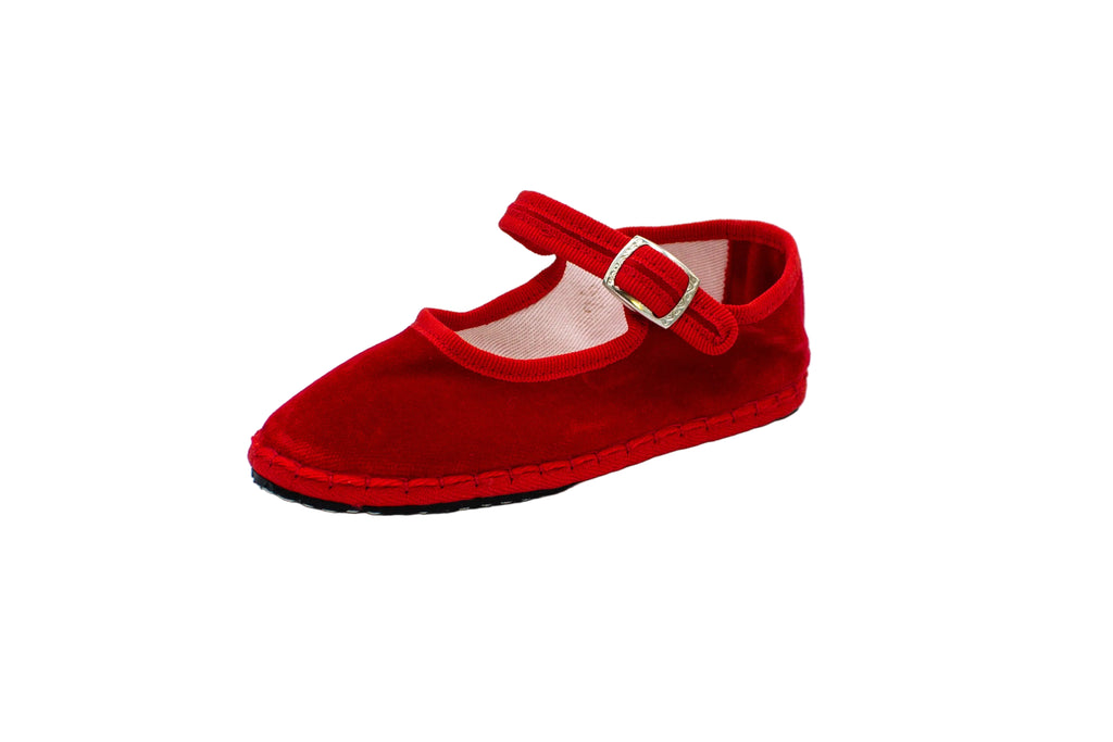 Children's red velvet Friulane with strap
