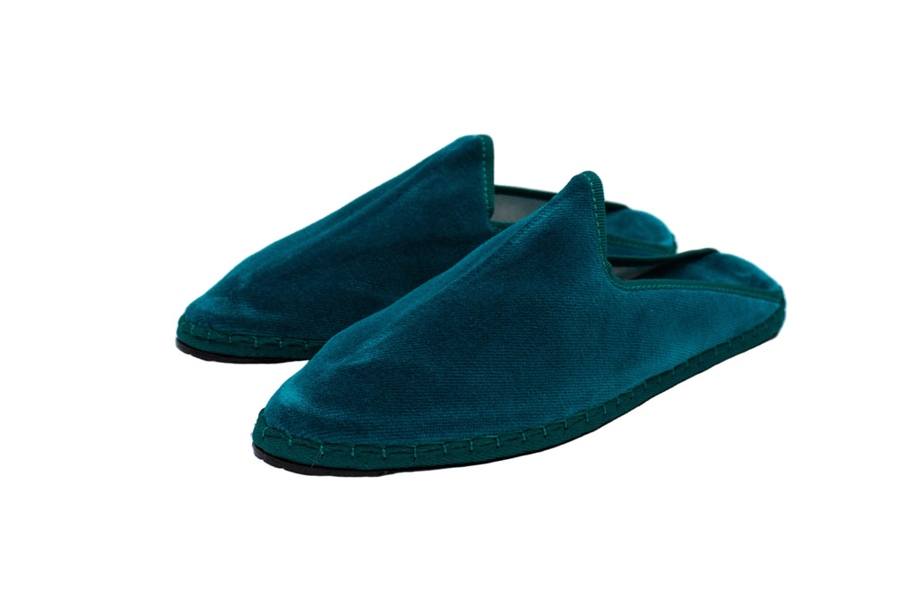 Friulane sabot in velluto verde petrolio donna