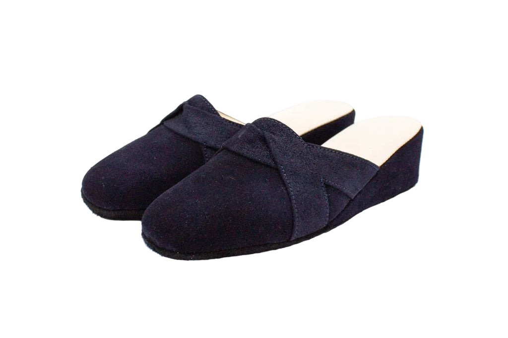 Pantofole con zeppa in camoscio blu