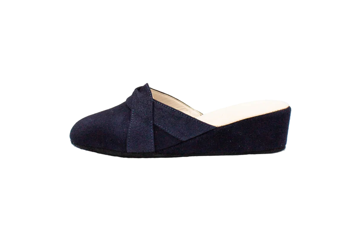 Pantofole con zeppa in camoscio blu