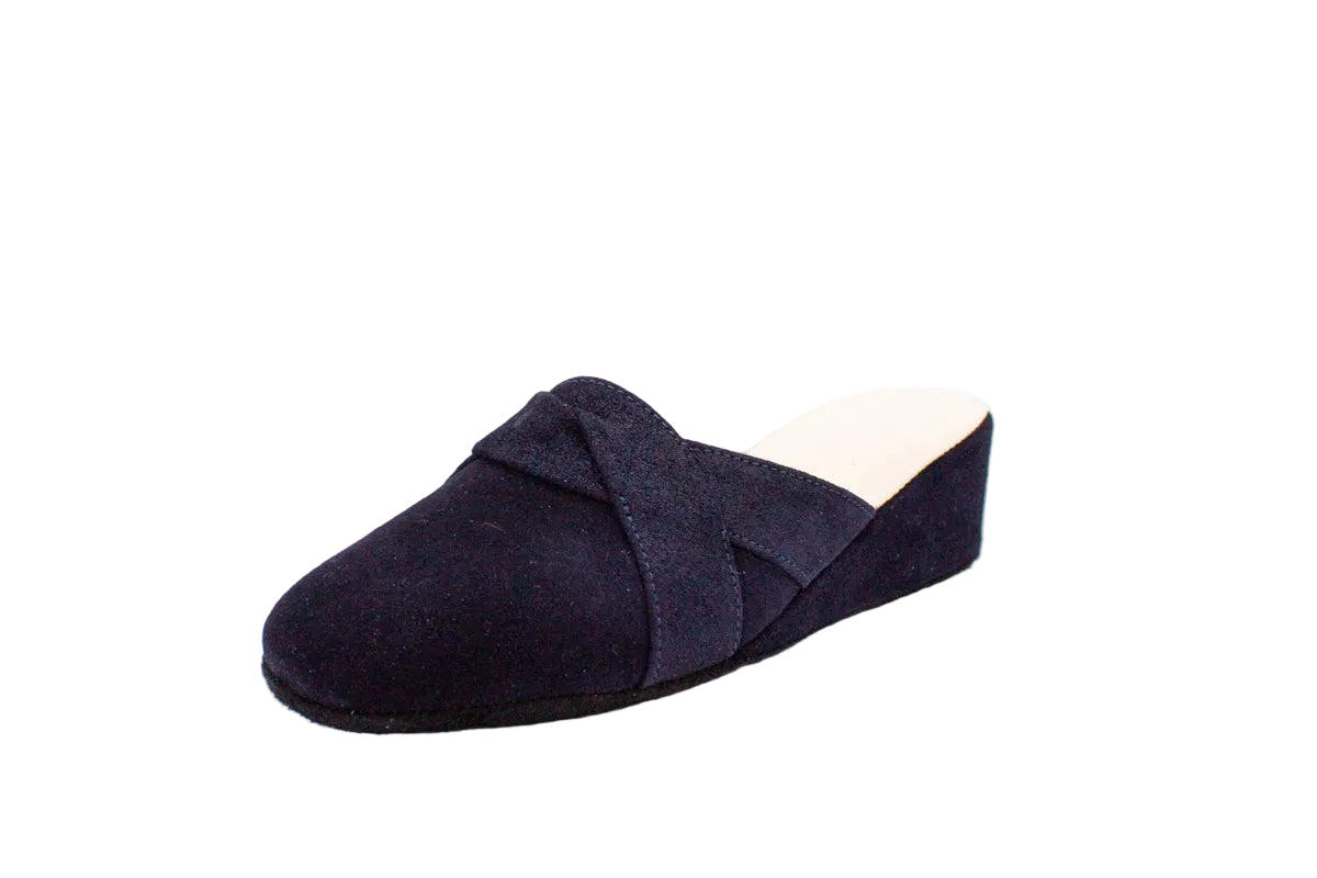 Pantofole con zeppa in camoscio blu