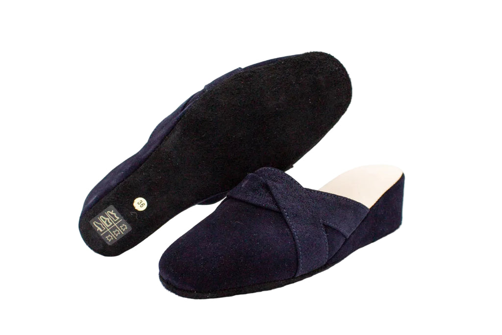 Pantofole con zeppa in camoscio blu