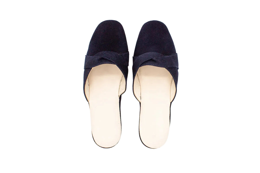 Pantofole con zeppa in camoscio blu