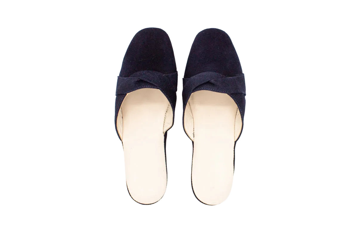 Pantofole con zeppa in camoscio blu