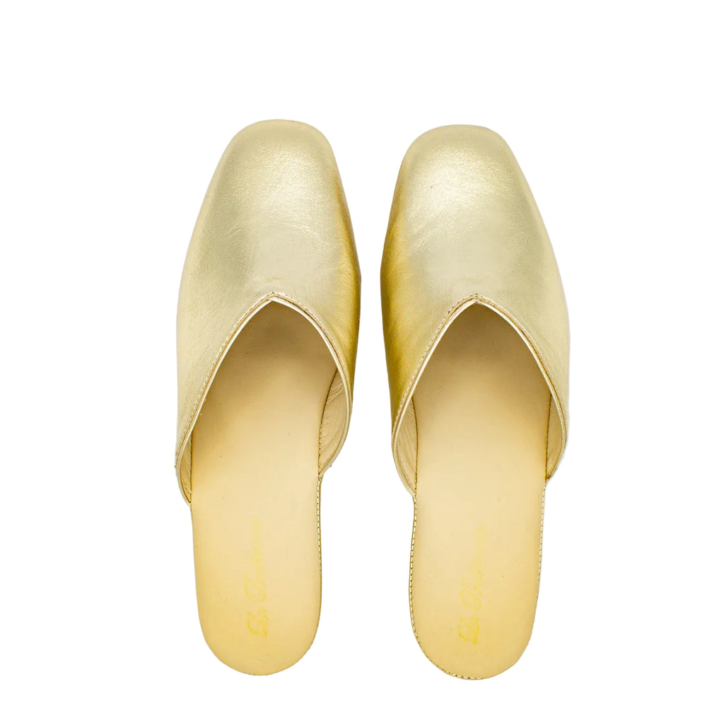 Pantofole con zeppa in nappa platino