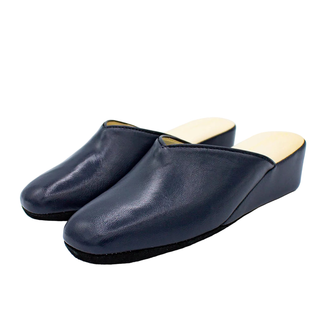 Pantofole con zeppa in nappa blu