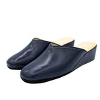 Pantofole con zeppa in nappa blu