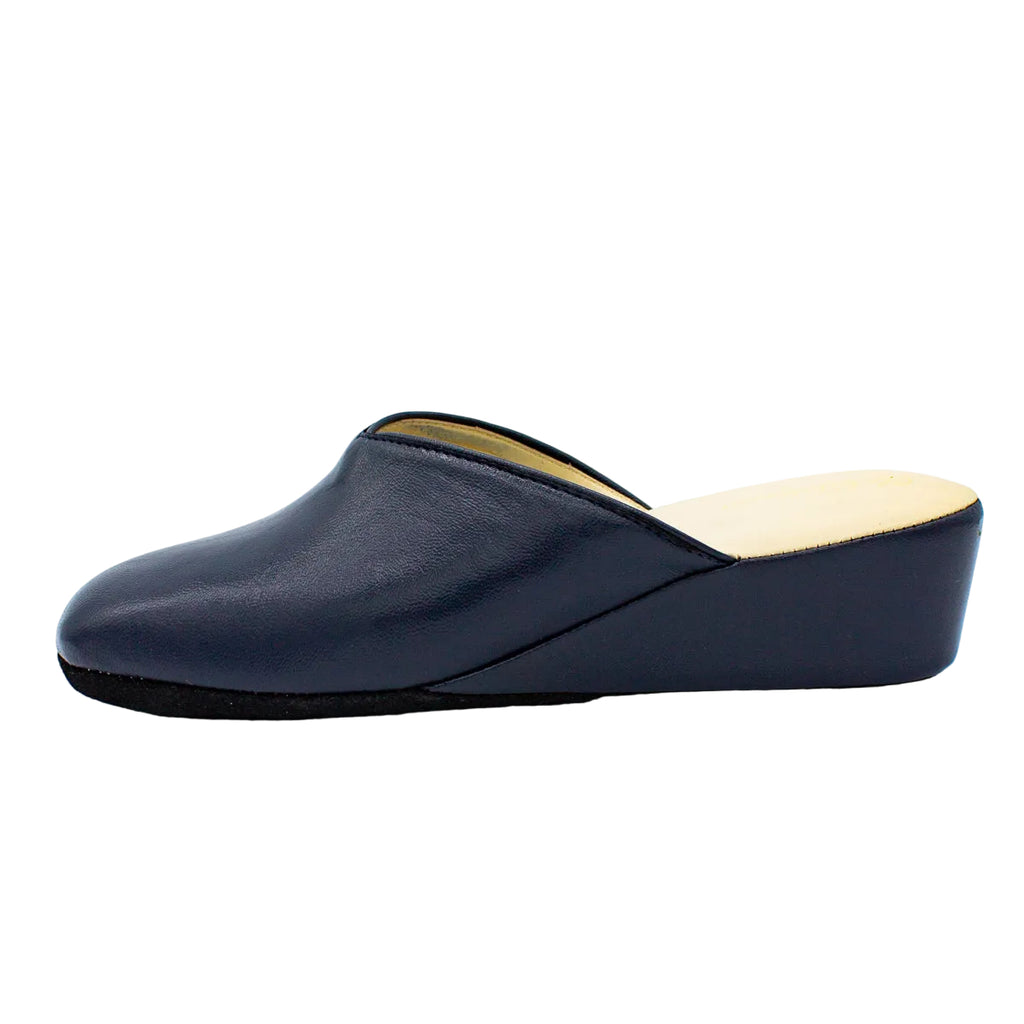Pantofole con zeppa in nappa blu