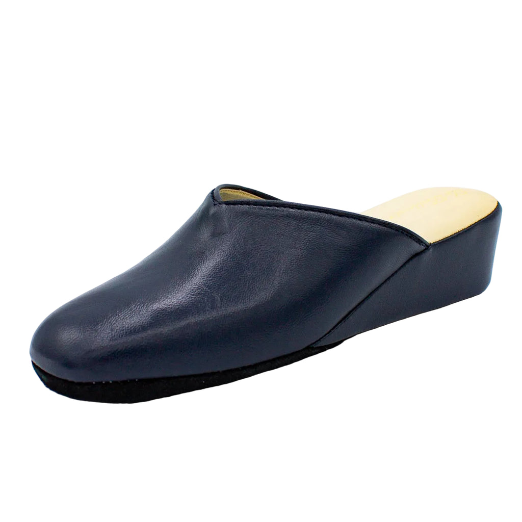 Pantofole con zeppa in nappa blu