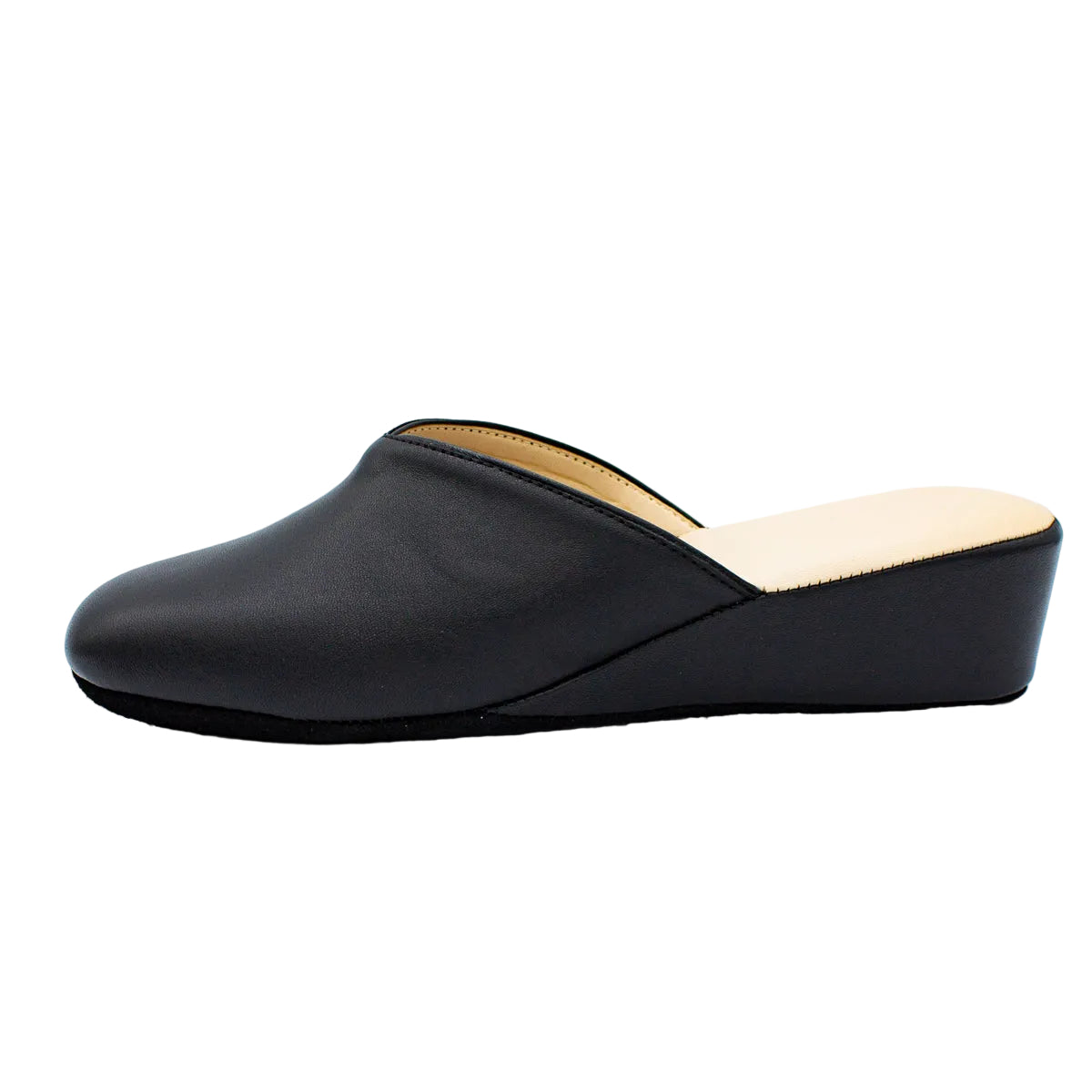 Pantofole con zeppa in nappa nero