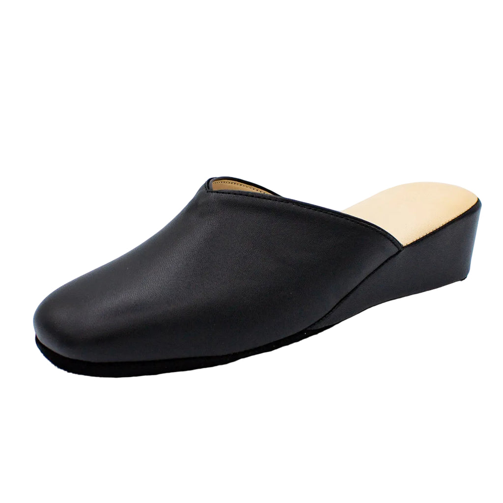 Pantofole con zeppa in nappa nero