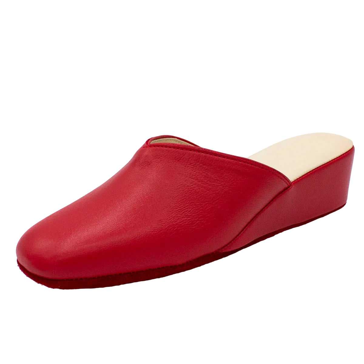 Pantofole con zeppa in nappa rosso
