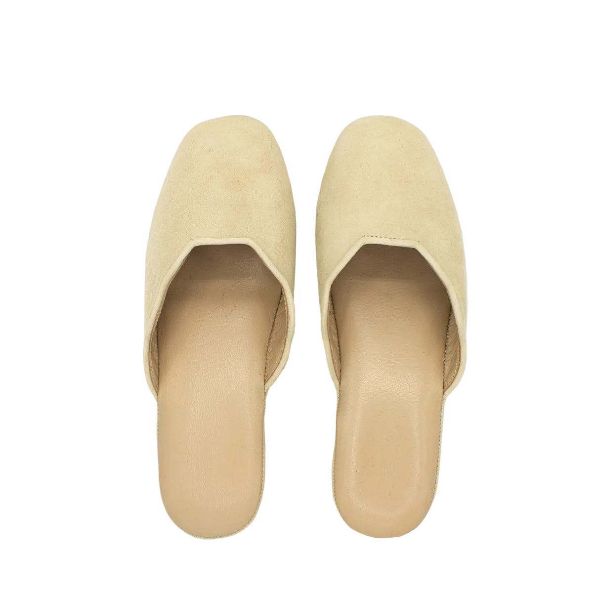 Pantofole con smerlo in camoscio beige