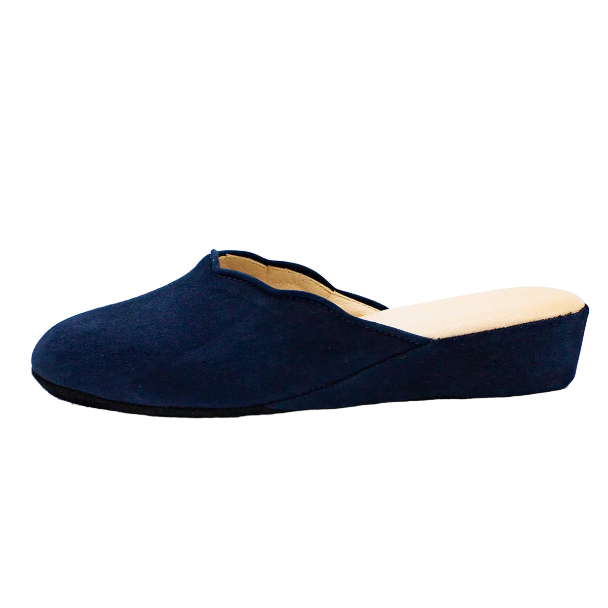 Pantofole con smerlo in camoscio blu