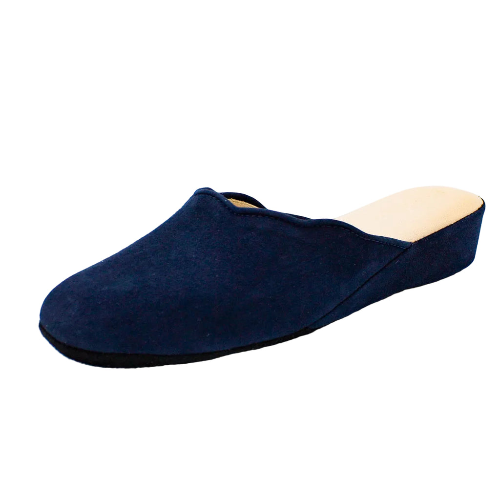 Pantofole con smerlo in camoscio blu
