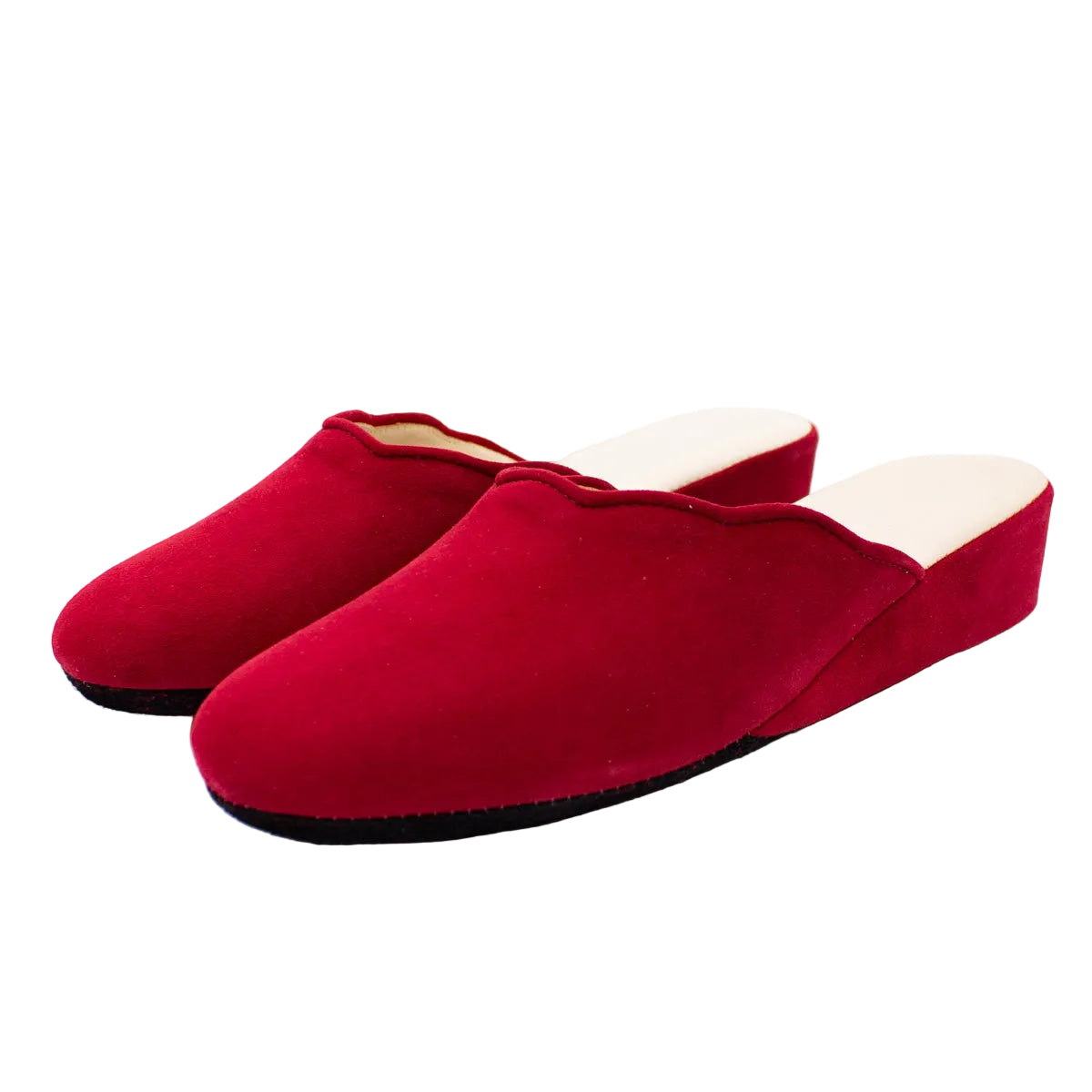 Pantofole con smerlo in camoscio rosso