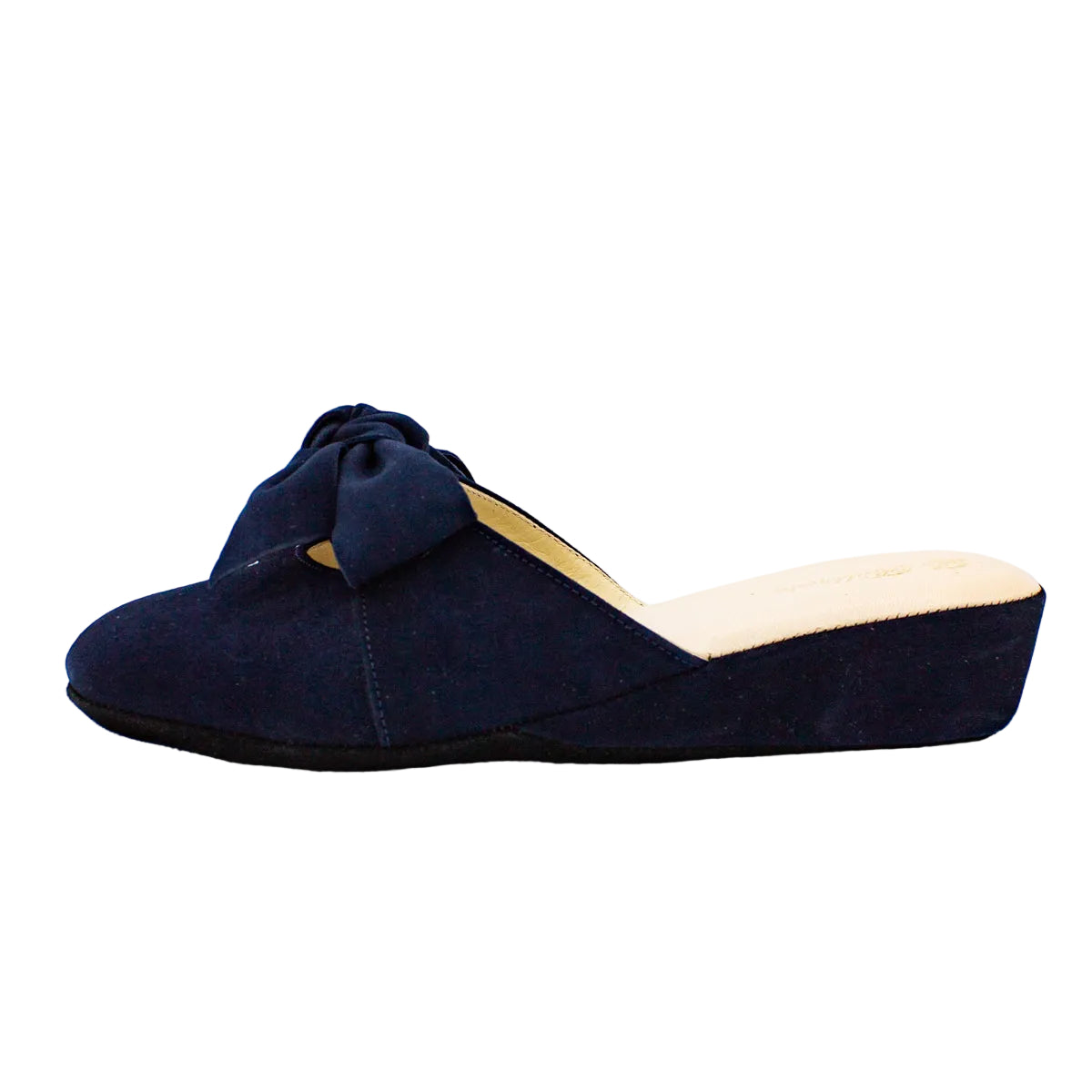 Pantofole in camoscio con fiocco blu