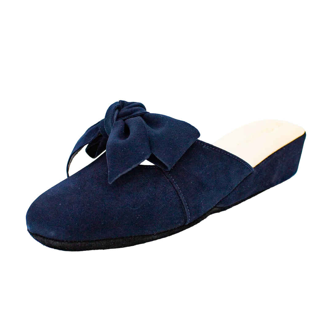 Pantofole in camoscio con fiocco blu