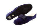 Pantofole con zeppa in velluto blu con fiocco