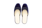 Pantofole con zeppa in velluto blu con fiocco