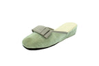 Pantofole con zeppa in velluto grigio con fiocco