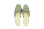 Pantofole con zeppa in velluto grigio con fiocco