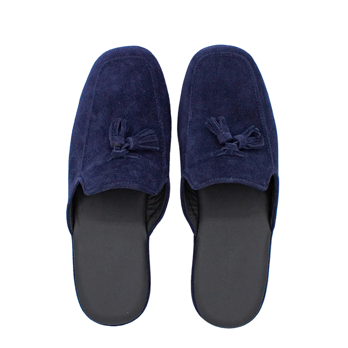 Ciabatte uomo camoscio blu con nappine