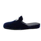 Ciabatte da uomo in velluto blu con stemma