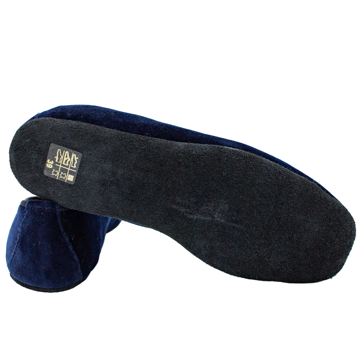 Pantofole chiuse uomo velluto blu con stemma piatte