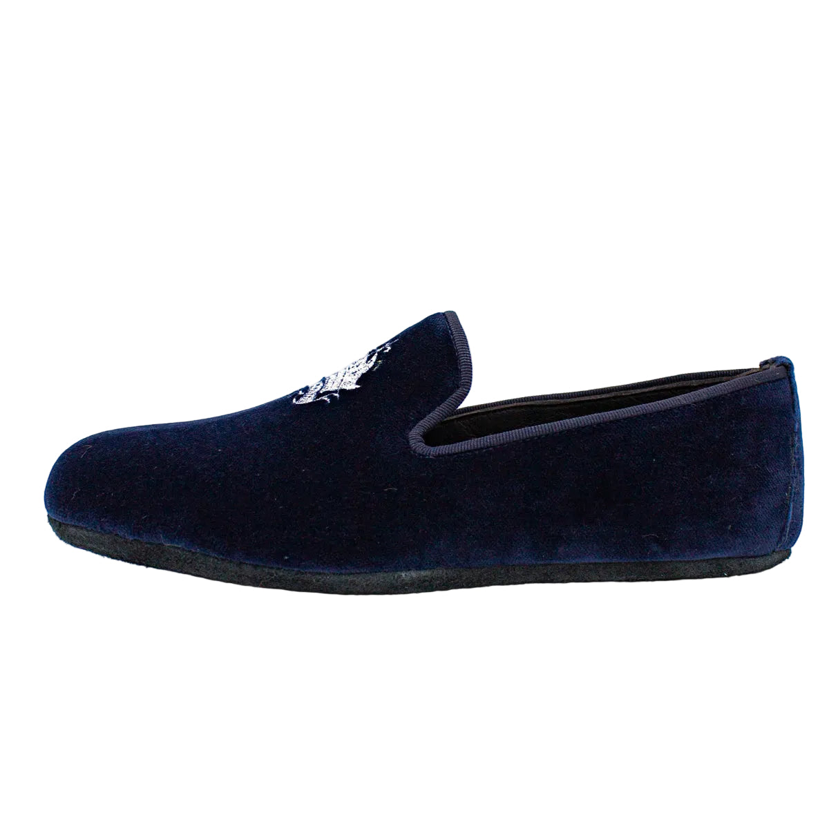 Pantofole chiuse uomo velluto blu con stemma piatte