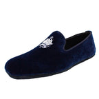 Pantofole chiuse uomo velluto blu con stemma piatte