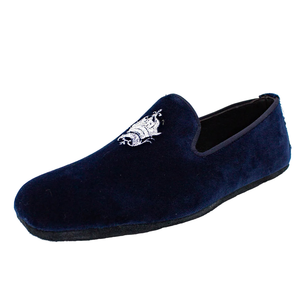 Pantofole chiuse uomo velluto blu con stemma piatte
