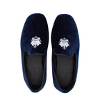 Pantofole chiuse uomo velluto blu con stemma piatte