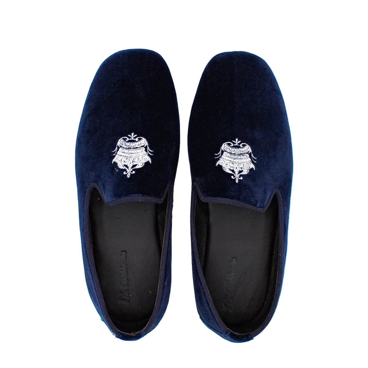 Pantofole chiuse uomo velluto blu con stemma piatte