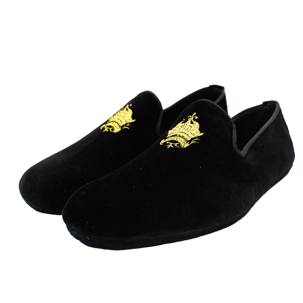Pantofole chiuse uomo velluto nero con stemma piatte