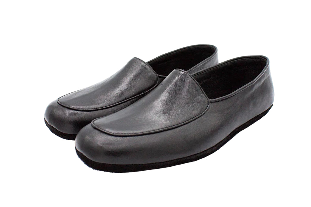 Pantofole da uomo in pelle nero piatte