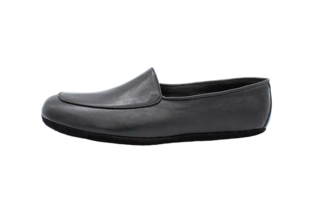 Pantofole da uomo in pelle nero piatte